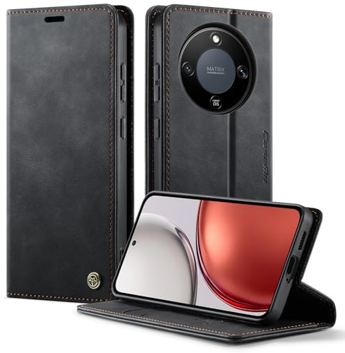 owlhold Handyhülle Honor Magic8 Lite hülle Premium PU klapphülle RFID Lederhülle Faltbare Handytasche Schutzhülle Kartenfach Standfunktion hülle Honor Magic 8 Lite 5G - Schwarz
