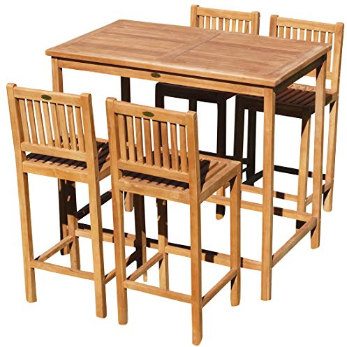 ALEOS. XXL BAR-Set - Teak Bartisch Bistrotisch Stehtisch 120x70cm mit 4X Barhocker Holz Modell: JAV-BIMA-SET120+4