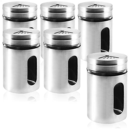 com-four® 6x Salz,- Gewürz,- & Kräuterstreuer aus Edelstahl und Glas, mit verschiedenen Streu-Öffnungen (06 Stück - silberfarben)