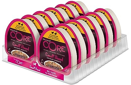 Wellness CORE Small Breed Savoury Medleys, Hundefutter nass für kleine Hunde, Huhn & Ente, 12 x 85 g, ohne Zuckerzusatz, getreidefrei, mit hohem Fleischanteil