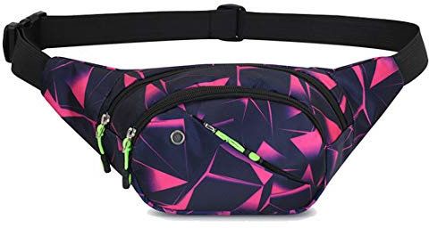 Ausion Marsupio per uomo e donna, cintura regolabile, alla moda, resistente all'acqua, per escursioni, viaggi, casual, corsa, escursionismo, ciclismo, Triangolo rosa, Taglia unica, moderno