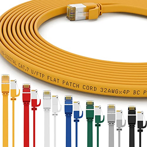 HB-DIGITAL 7x 0,5m LAN Kabel RJ45 Patchkabel mit CAT 7 Rohkabel U/FTP Flach – 10 Gigabit Ethernet Netzwerkkabel Kupfer Profi PiMF für Patchpanel Switch PC Router – Farben