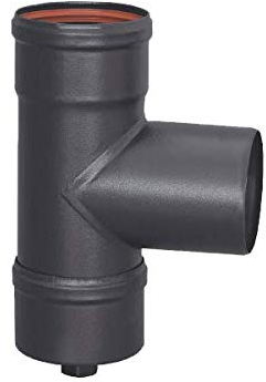 Te M-H-M + Tapón de purga esmaltados 850°C - Ø80 mm para conducción de humos de estufas y chimeneas de pellet