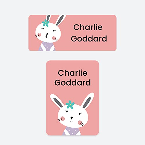 43 x No Iron Stick On Name Labels Waterproof Washable Great for Clothes, School Uniform, Equipment, Shoes and More. School, Nursery, Day Care, Hospital - Range of Designs Available (Bunny)