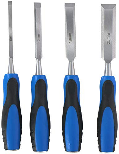 Kinzo Lot de 4 burins - 6/12/18/25 mm - Acier au carbone - Pour travail du bois