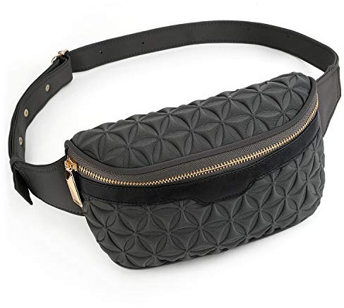 UTO Gürteltasche Damen Bauchtasche Hüfttasche Cabrio Geprägte Mode Leichte Reisetaille Grau