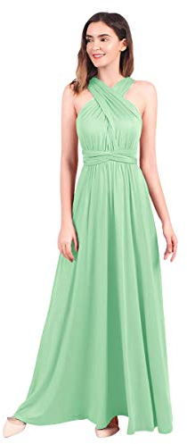 FYMNSI Damen Multiway Langes Abendkleid Hochzeit Brautjungfernkleid Bodenlang Partykleid Cocktailkleid Wickelkleid V-Ausschnitt Rückenfrei Neckholder Maxikleid Sommer Strandkleid Hellgrün L