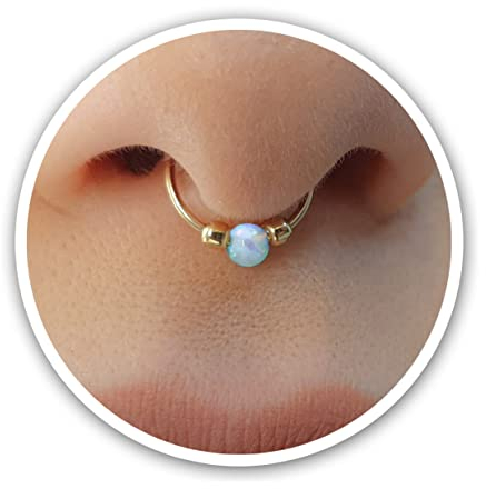Gold gefälscht Septum - Kein Piercing benötigt - Dünn 20g 8mm Ring 3mm Weiß Opal - Gold gefüllt Fake Septum Piercing