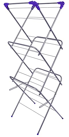 ASAB Foldable Clothes Airer 12m Drying Space Clothes Drying Rack with Non-Slip Feet Corner Space for Hangers Compact Clothes Horse Dryer Steel Frame Laundry Rack Clothes Dryer (Silver)