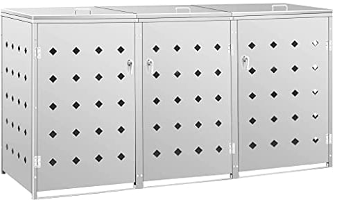KOIECETA Mülltonnenbox für 3 Tonnen Müllbox Mülltonnenverkleidung Mülltonne Mülltonnenbox Müllcontainer Gerätebox 240L Edelstahl Silbern