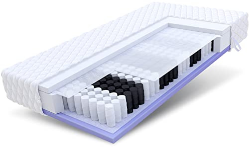 FDM Kepler Taschenfederkernmatratze 80x200 cm 7-Zonen Matratze Höhe 20 cm Punktelastizität Härtegrad H2 H3 Polyurethan-Schaum Matratzenbezug Jersey