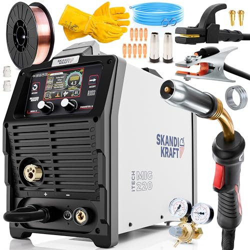 SKANDI KRAFT® iTech MIG 220 Poste à souder Inventaire 3-en-1 TIG LIFT, MMA, MIG/MAG 230V 200A Poste à souder inverter, Machine à Souder électrique SET BASIC