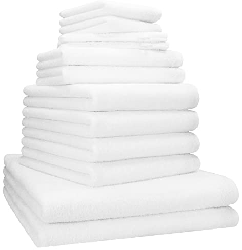 Betz 12 TLG. Handtuch Set Berlin 100% Baumwolle Liegetücher, Handtücher, Gästetücher, Seiftücher und Waschhandschuhe Farbe Weiß
