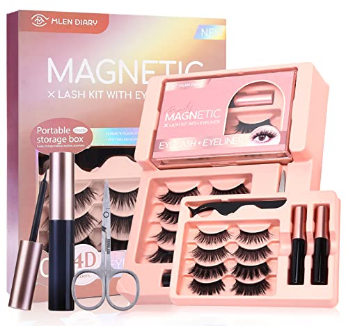 Mlen Diary Magnetische Wimpern mit Eyeliner und tragbarer Box Gemischte 10-Stile Magnetische Falsche Wimpern Natural Look Wimpern 10-Paare