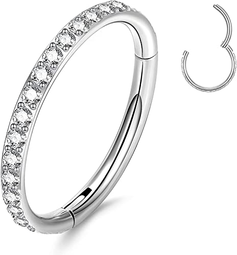 YEBOCIYO Septum Piercing 12mm Tragus Piercing Silber Nasenpiercing Conch Piercing Ring Würfel Zirkon Daith Helix Knorpel Lippen Augenbrauen Bauch Piercing 316L Edelstahl 16G