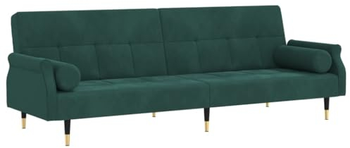 vidaXL Schlafsofa mit Kissen, Sofa mit verstellbaren Rückenlehnen, Couch für Wohnzimmer, Schlafcouch Bettsofa Sofabett Metallfüße, Dunkelgrün Samt