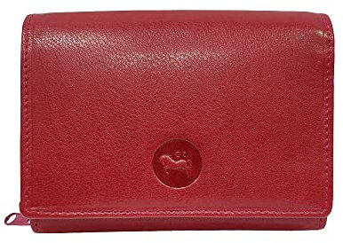 LOLUNA® Porte-Monnaie Femme Cuir véritable, RFID Blocage, Multi Compartiments, Portefeuille, Compagnon, pour 12 Cartes, Billet, Monnaie, identité et permis - Rouge