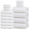 Dewall Maisons Elegantes weißes 18-teiliges Handtuch-Set für überlegenen Badekomfort, 500 g/m², 100 % Baumwolle, 4 Badetücher, 6 Handtücher, 8 Waschlappen – ideal für Zuhause und Gastgewerbe