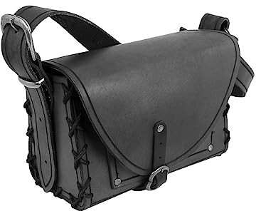 Andracor Handgefertigte Mittelalter-Umhängetasche aus Leder - schwarz - für LARP, Cosplay Fantasy & Abenteuer