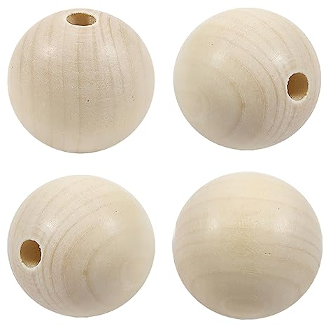 TOAOB 4 Stück Holzperlen Groß Holzperlen zum Auffädeln Natur Holzkugeln mit Loch 40mm Runde Lose Spacer Perlen für Makramee Basteln DIY Schmuck Armband