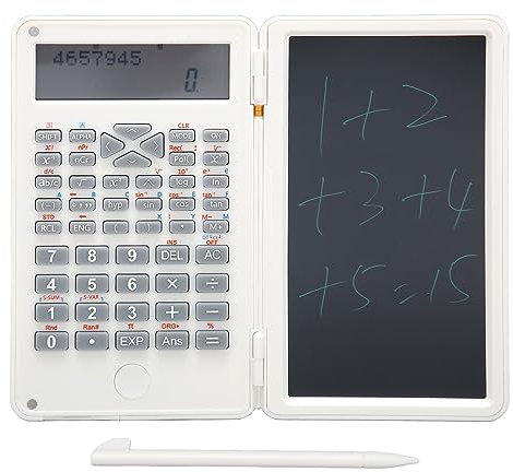 Calculadoras Científicas, Calculadora Científica Portátil con Pantalla LCD de 10 Dígitos con Tableta de Escritura LCD Borrable, Calculadora de Escritorio para la Escuela (Blanco)