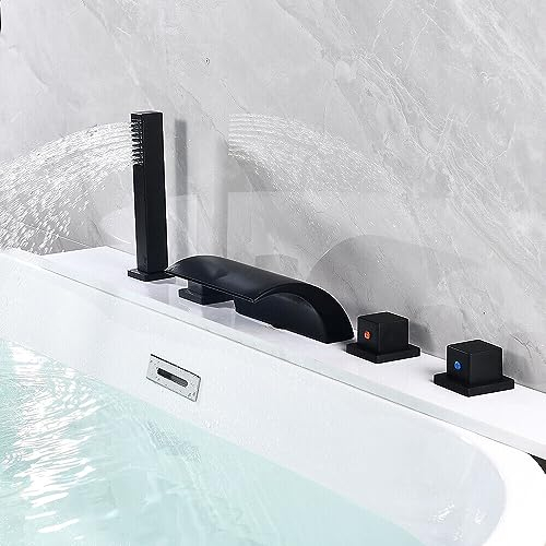 5-Loch-Wasserfall-Badewannenarmatur Badewannenarmatur-Set + DE Duschkopf Badewannenrandarmatur Badewannen-Mischbatterie Chrom