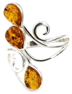 MyBer® Ring Bernstein Bernsteinring goldbraun Schmuck Damen silber 925 PMBER111 R1303C