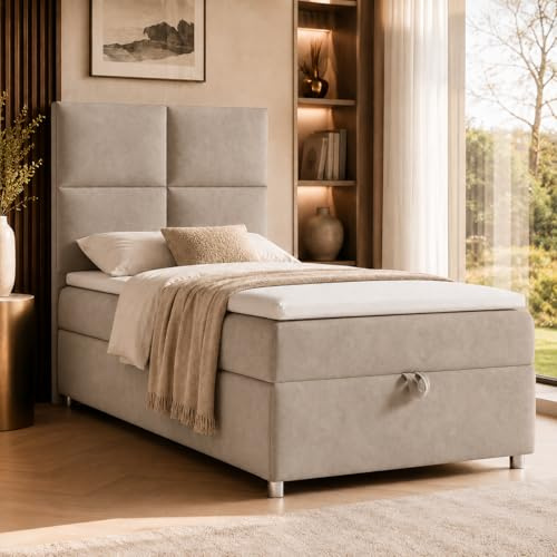 Best For Home Trinity K2 Boxspringbett Single Bonellfederkern | Boxspringbett mit Matratze und Topper | Boxspringbett 80x200 mit Bettkasten| Einzelbett | Polsterbett - Lieferung an die Bordsteinkante