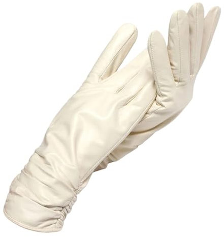 Dcvmvmn Damen-Winterprodukte, Lederhandschuhe, kurze Lederhandschuhe, Handgelenkstraffung, Design, Winter-Lederhandschuhe, Beige, 8