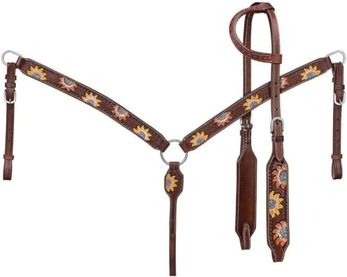 EQUIGEAR Western-Leder-Set mit handgefertigtem Kopfstück und Vorderzeug mit Zügeln. /Size-Full,Cob AO-0065 (Pony)