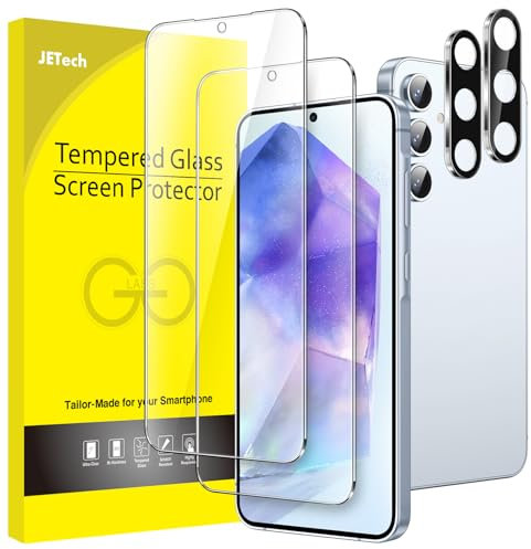 JETech Protection D'écran pour Samsung Galaxy A55 5G 6,6 Pouces avec Protecteur d'Objectif de Caméra, 9H Film en Verre Trempé, HD Transparent, 2 Pièces Chacun