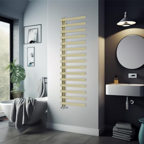 Warmehaus 1600 x 600mm Square Brushed Brass Designer Heated Towel Rail Bathroom Ladder Radiator Warmer - Central Heating Towel Radiator