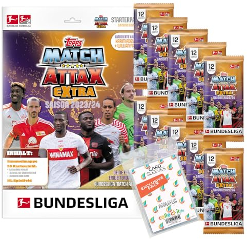 Bundle mit Topps Match Attax EXTRA Bundesliga 2023/24-1 Starter +10 Booster + Exklusive Collect-it Hüllen