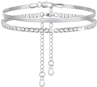 FindChic Lot Bracelets de Cheville Femme ZZirconium Chaîne Cheville Serpent Chaîne Cheville Zircon Ensemble Deux Pièces