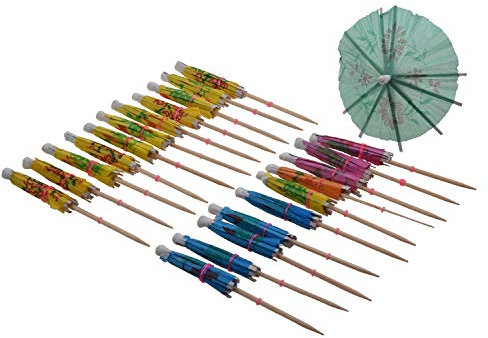 Grendly 24 X Accessoires decoratifs Petits parapluies/ombrelles/parasols en Papier pour Le Cocktail Couleur Random