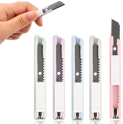5 Pièces Couteau Utilitaire Rétractable,Couteau À Tapis,Cutter Securite,Utility Knife,Cutters À Lame Rétractable,Idéal Pour Feuilles, Papier Peint, Cartons, Artisanat