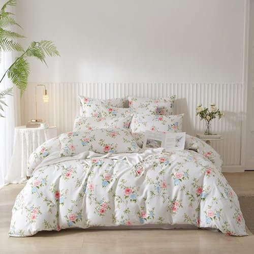 Luowei Parure de Lit Feuilles 220x240 cm Blanc Coloré Fleurie Housse de Couette 2 Personnes Adulte Très Doux Housse Couette Imprimée en Microfibre avec Fermeture Éclair et 2 Taies d'oreiller 65x65 cm