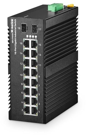 MokerLink Switch Ethernet Gigabit industriale DIN-Rail a 16 porte, 2 porte Gigabit SFP, switch di rete IP40 non gestito (da -40 a 185°F), con alimentatore di rete