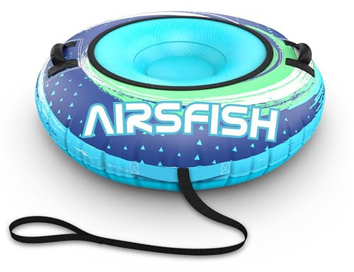 Airsfish Aufblasbare Snow Tube, Heavy-Duty mit Premium-Canvas-Abdeckung und Nylon-Griffe, verdickten Boden Winter Rodelschlitten, für Erwachsene, Kinder, 47 Zoll