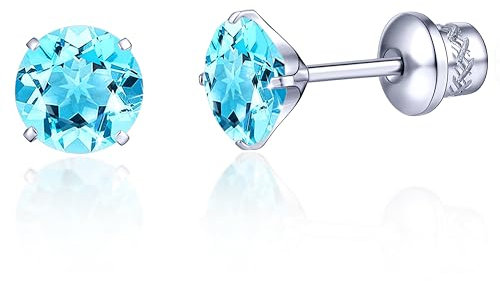 TitanHeart G23 Titan CZ Ohrstecker, Hypoallergen F136 Implantat Grad Titan Schraube Zurück Simuliert Diamant Ohrringe für Empfindliche Ohren, 6mm 5A Cubic Zirkonia Ohrstecker für Damen(Aquamarin)