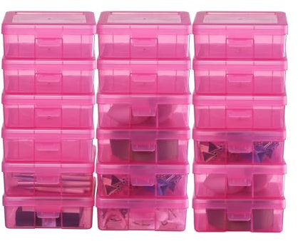 Naivees Plastic Storage Box Clear 18 Pack Stackable Storage Bins with Latching Lids Storage to Organize Lego,Crayon, Pencil and Other Small Product (Pink)