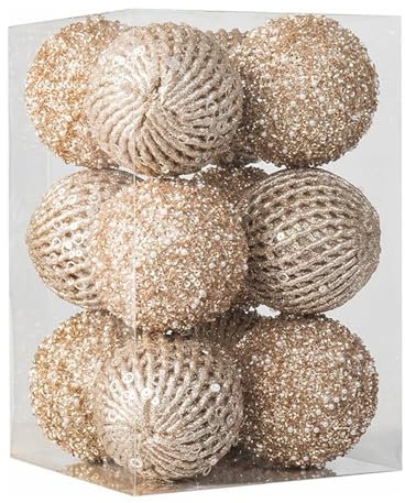 HKYFNNBW 12 x Weihnachtskugeln, Glitzer-Pailletten, Schaumstoff-Kugeln, bruchsicher, Weihnachtsdekoration, Urlaubsparty-Zubehör (Champagner, 8 cm)