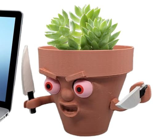 Angry Flower Pot – Angry Expression Pflanzgefäße für Zimmerpflanzen, Zimmerpflanzentopf | Sukkulenten-Blumentöpfe aus Kunstharz, Mini-Blumentöpfe mit Messern und Herz für den Flur