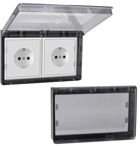 GOIYZTTR 2 Piezas Caja Enchufes Pared Tipo 86 Cubierta Toma Corriente Impermeable Cubierta de Interruptor Autoadhesivo Apto para Uso en Interiores y Exteriores(Negro Transparente)