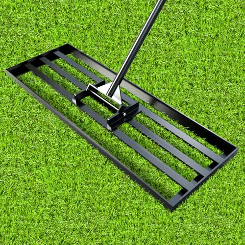 Rasenrakel-Nivellierrechen 45x25cm, mit Klicksystem 200cm Verstellbarer Stiel-Schmutz, zum Rasen Sanden Rasensand Nivellieren Aerifizierer Lawn Leveling Rake, Garten Rasen