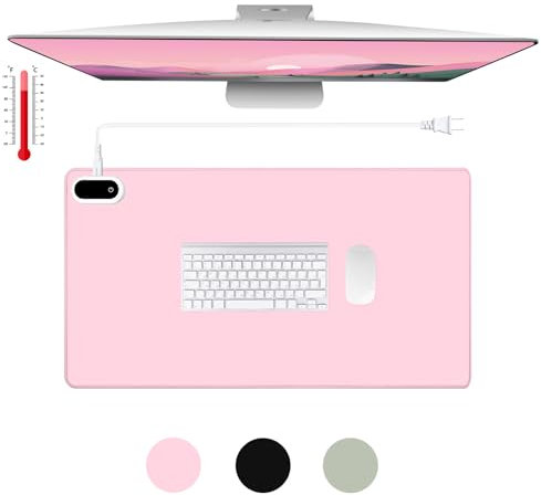 Konohan Heated Large Desk Mat PU Leather Warm Mouse Pad with 5 Heating Level & 4 Hour Auto Shut-Off Heating Keyboard Pad Hand Warmer Gaming Mouse Pad for Office Home (Pink Color,23.6x 14.2)