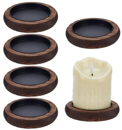 WEBEEDY 6 Pcs Wooden Pillar Candle Tray Round Coffee Table Tray Farmhouse Table Round Decorative Tray Candle Plate Tray, Cup Holder Tray for Wedding, Christmas, Kitchen, 11x2.1cm
