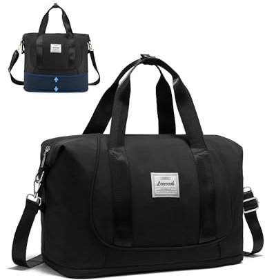 LOVEVOOK Ryanair Handgepäck 40x20x25, Erweiterbare Handgepäck Tasche für Flugzeug, Faltbare Kleine Reisetasche Cabin Travel Bag Weekender Carry On Luggage für Damen Herren, Schwarz