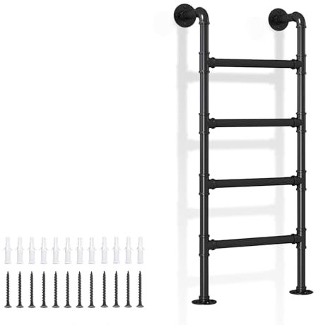 UOGJYARN 100 cm – 300 cm hohe Kellerfenster-Ausstiegsleiter, an der Wand montierte Trittleiter für den Dachboden, Schwarze Dachboden-Etagenbettleiter aus rundem Metallstahlrohr, Not-Feuer-Kletterleit