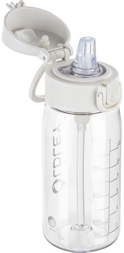 OLDLEY Kids Water Bottles with Straw 420ml/14oz BPA Free Tritan Water Bottle with Handle Leakproof Time Marker School Sports Drinking Bottle for Toddler Boys Girls (Transparent)